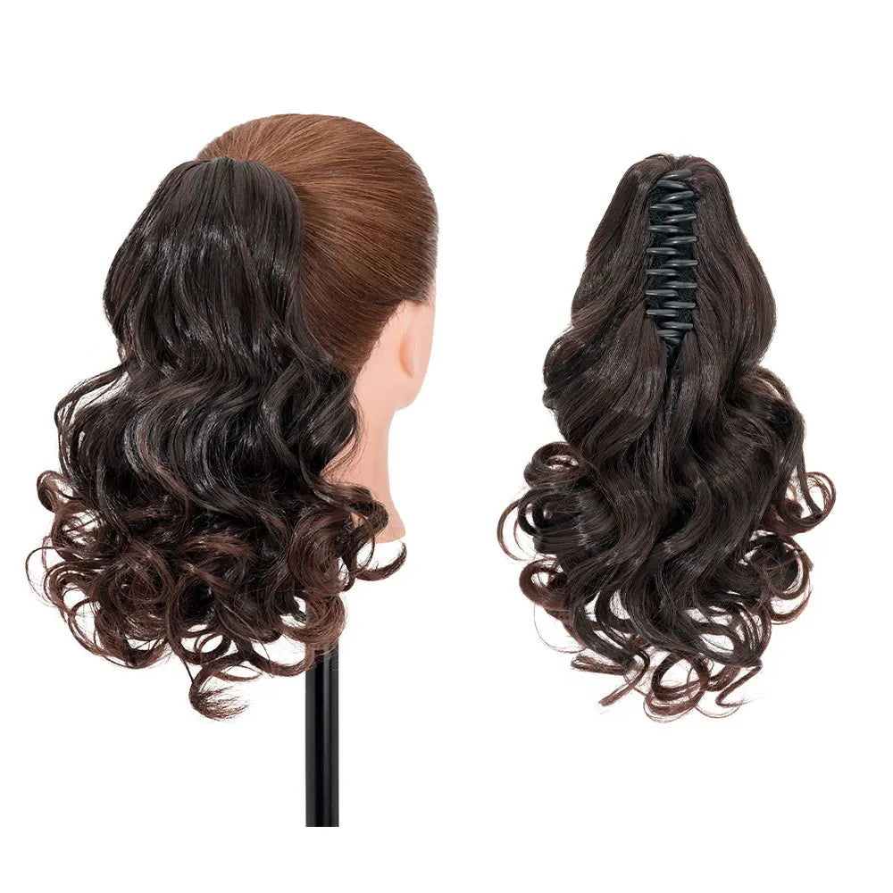 14-Inch Natural Curly Clip-In Hair Extensions – High-Quality Synthetic Fiber in Piano Colors