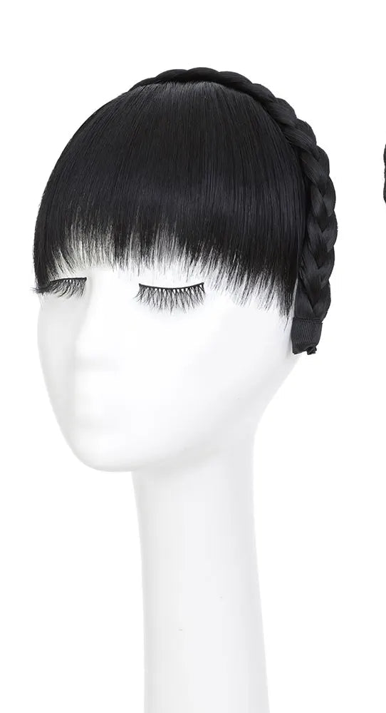 French Bangs Wig – Pure Color High-Temperature Fiber Hairpiece with Blunt Bangs for Daily & Cosplay Use