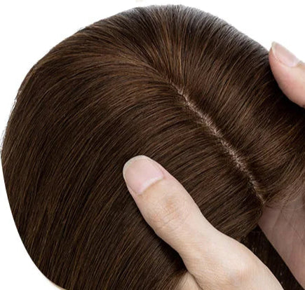 100% Human Hair Topper with Silk Base - Straight Hair, Center Part, Tangle-Free & Natural Hairline