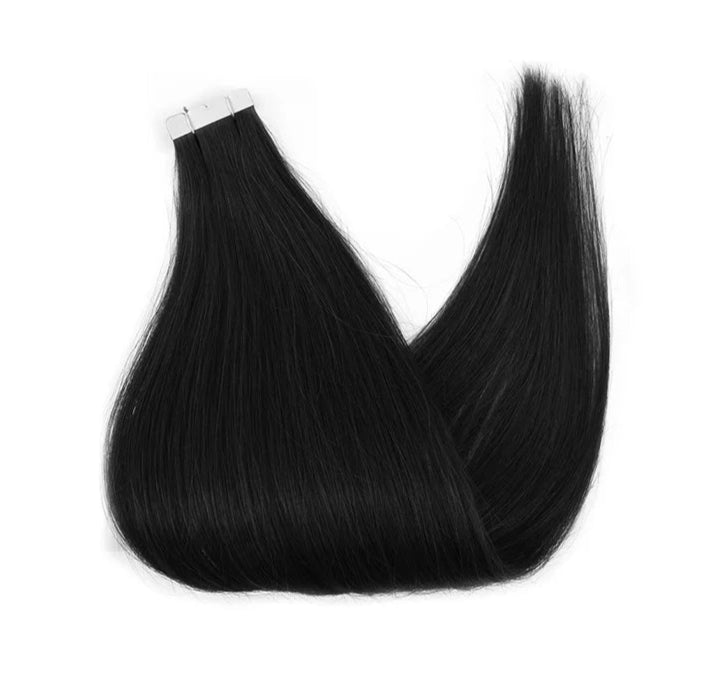 ZURIA Mini Tape-In Hair Extensions - 100% Human Hair, 12-24 Inch, 16 Pcs Straight Silky Extensions