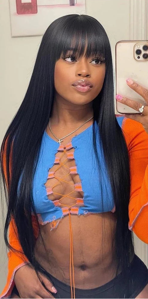 Straight Human Hair Wig – 150%/180% Density, Medium Cap Size, No Shedding, Low Maintenance