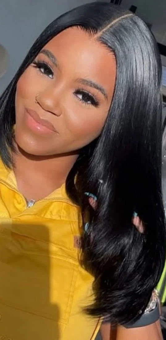 Straight Layered Lace Front Synthetic Wig – T-Part Glueless Design with Natural Pre-Plucked Hairline