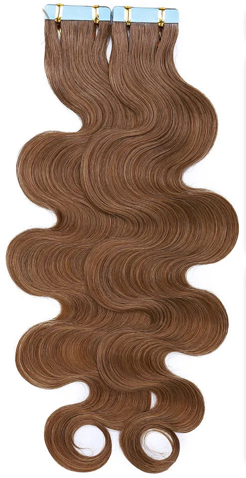 Premium Tape In Hair Extensions – 100% Human Hair, Wavy, Ombre & Piano Colors, 12" to 24", Reusable, Length & Volume Enhancement, Dyeable & Permed