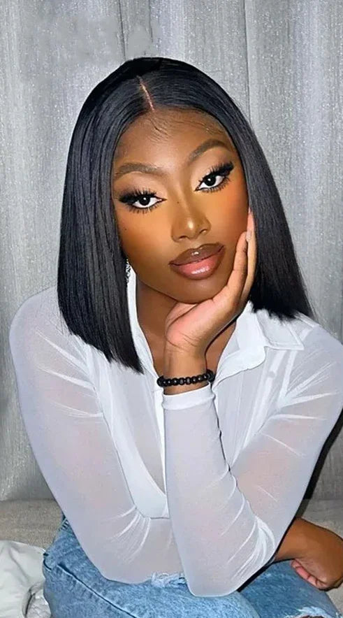 Straight Lace Front Bob Wig – 100% Human Hair, 13x4 & 4x4 HD Glueless Options, 8-14 Inches, 180%-200% Density