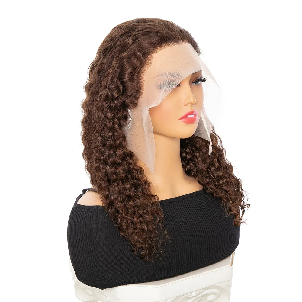 Deep Wave Lace Front Wig – 13x4 Frontal, Chocolate Brown, 10-16 Inch