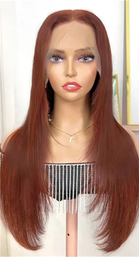 Straight Layered Lace Front Synthetic Wig – T-Part Glueless Design with Natural Pre-Plucked Hairline