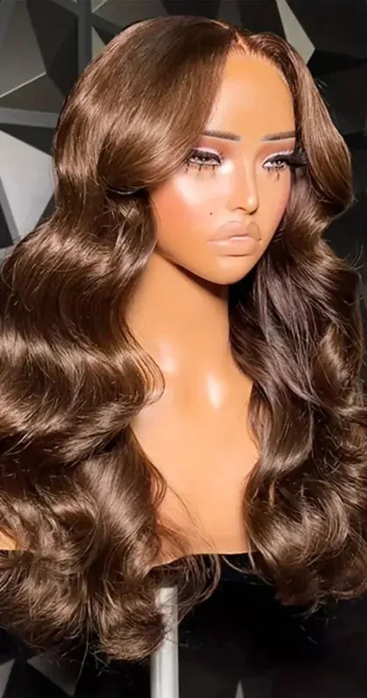 Enivuoso Chocolate Brown Body Wave Lace Front Wig – 13x4 HD Glueless Synthetic Wig with Baby Hair for Women