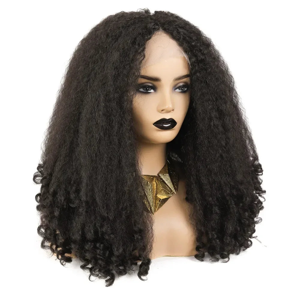20-Inch Curly Lace Front Wig – Natural Brown Medium-Length Wig for Daily Wear