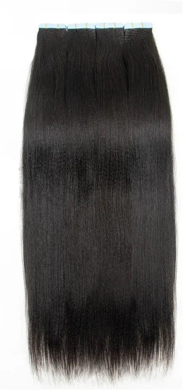 Light Yaki Straight Tape-In Human Hair Extensions | 100% Hair, Reusable, Seamless