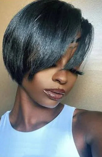 Pixie Straight Lace Front Wig – 100% Human Hair, Swiss Lace, Transparent Lace, Permable, Natural Look