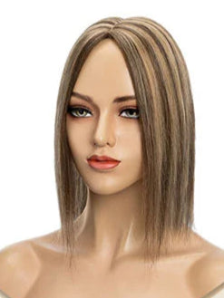 100% Human Hair Topper with Silk Base - Straight Hair, Center Part, Tangle-Free & Natural Hairline