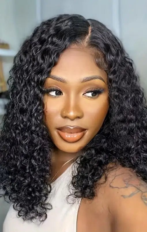 Short Curly Lace Front Wig – 100% Hair, Transparent Swiss Lace, Natural Look, 4-16 Inch