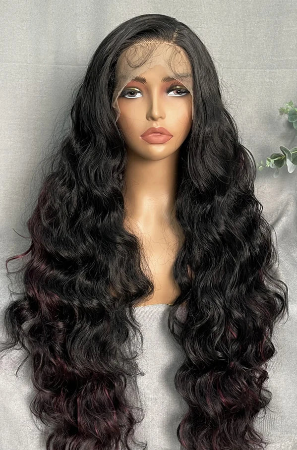 30-32 Inch Wavy Lace Front Wig – High-Temperature Fiber, Natural Style with Middle, Side & Free Parting Options