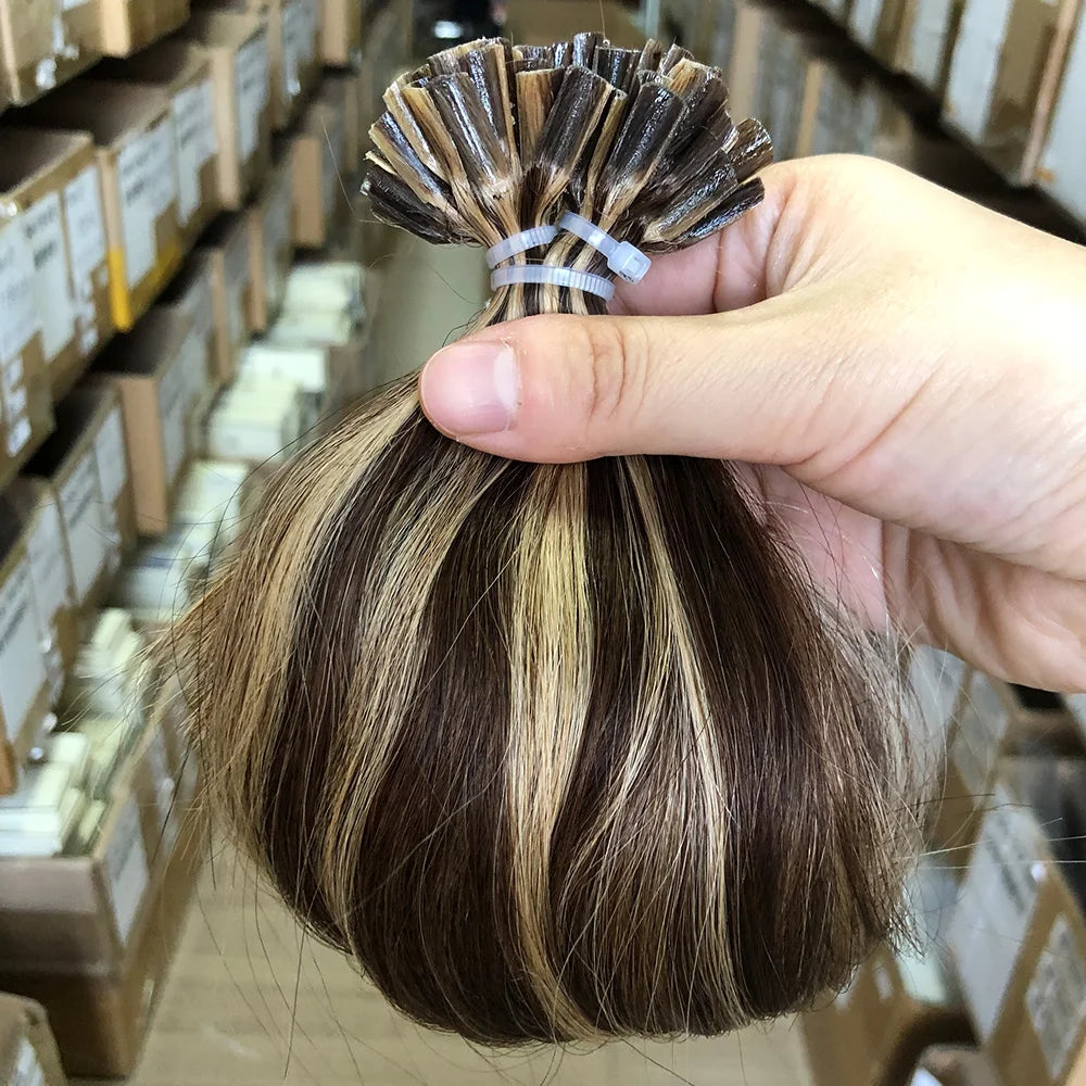 Straight I-Tip Hair Extensions – Lightweight 0.6g/Strand, 100% Human Hair for Seamless Volume