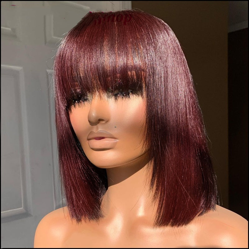 Short Bangs Human Hair Wig – Breathable & Natural, 8-14 Inches, Lightweight and Comfortable for Women