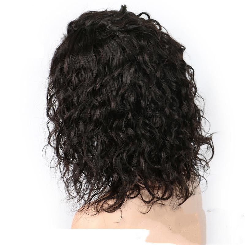 Short Bob Curly Full Lace Wig – Natural Black 100% Human Hair, 8-28 Inch, 130% Density