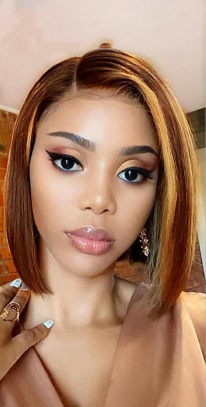 Shun Fat Highlight Straight Wig – Versatile Medium Long Real Hair