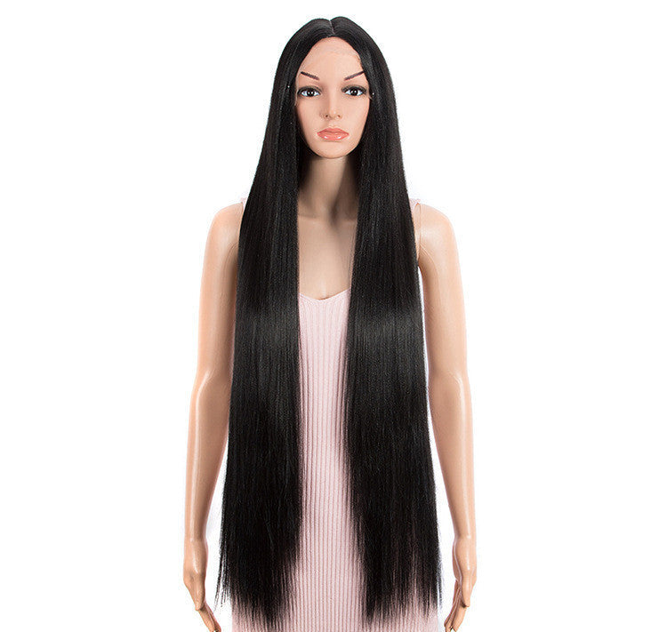 Sleek Long Straight Synthetic Headgear Wig | 38-Inch High Temperature Silk Hair in Various Colors
