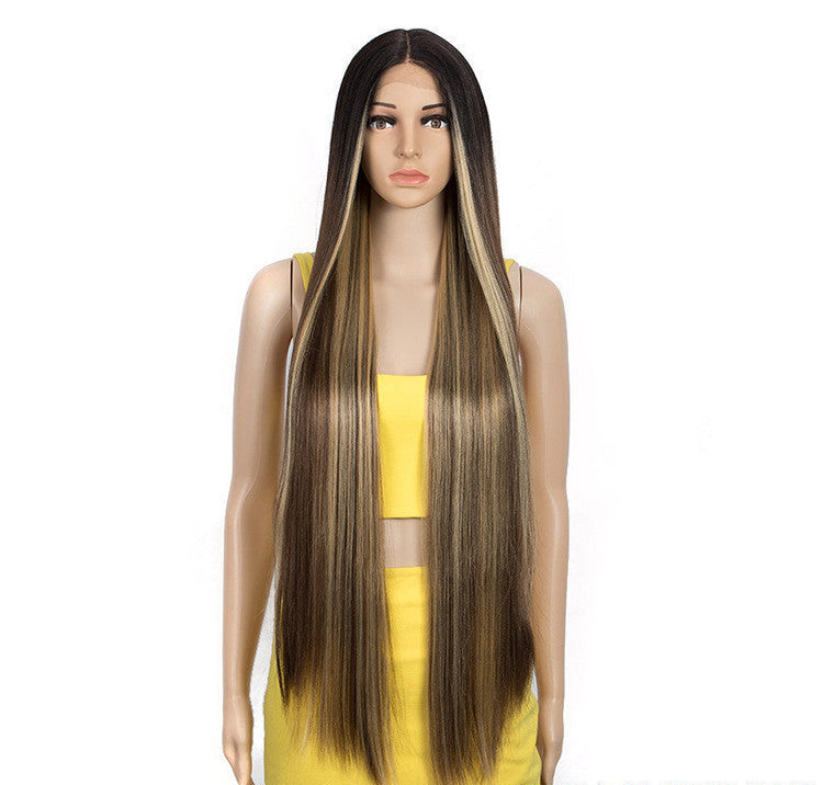 Sleek Long Straight Synthetic Headgear Wig | 38-Inch High Temperature Silk Hair in Various Colors