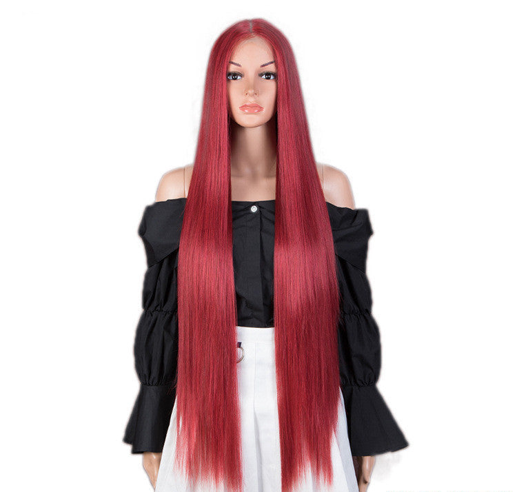 Sleek Long Straight Synthetic Headgear Wig | 38-Inch High Temperature Silk Hair in Various Colors