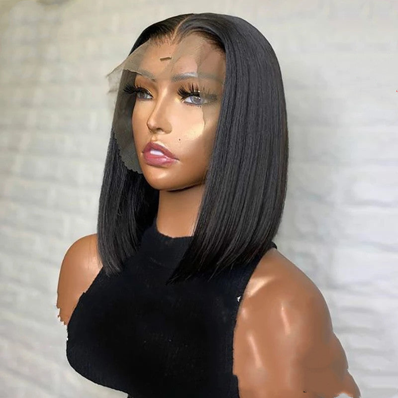 Sleek Short Bob Transparent Lace Front Wig – Versatile Styles for All Face Types