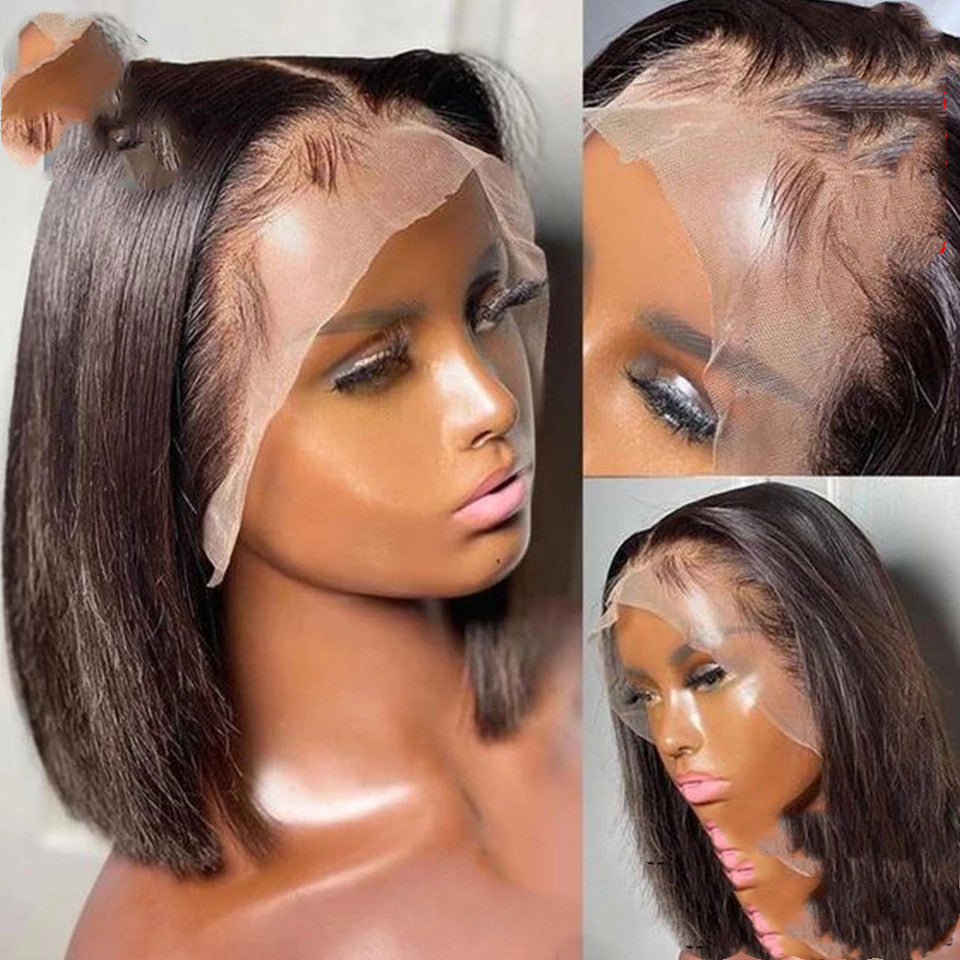 Sleek Short Bob Transparent Lace Front Wig – Versatile Styles for All Face Types