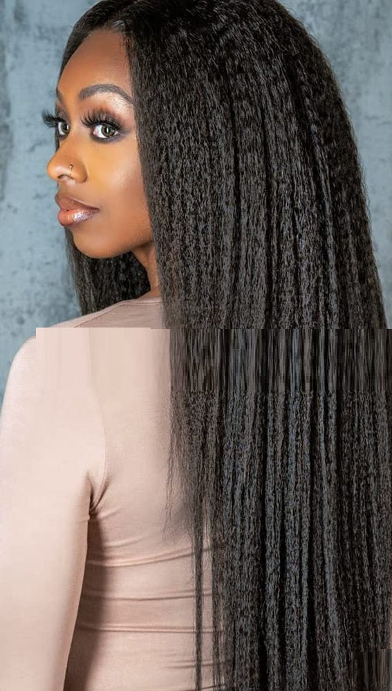 Sleek Yaki Straight Pure Human Wig – Lace-Free Design for a Seamless Look