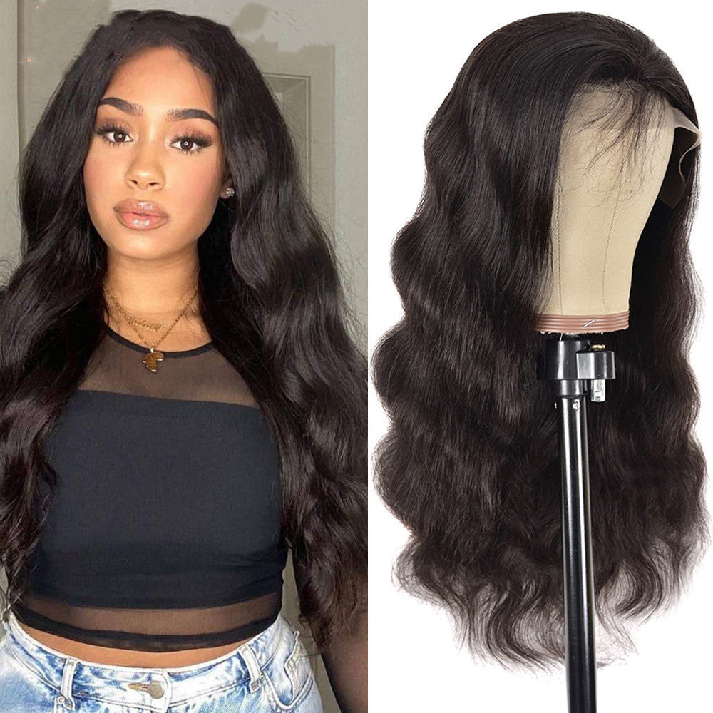 Star Fashion Black Body Wave Headgear - Real Human Hair with Long Bangs for Ms.