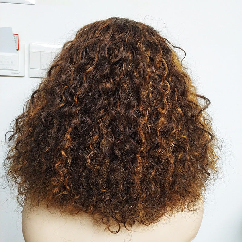 Star Fashion Short Wig for Ladies – Real Hair with Mixed Colors, Qi Bangs, and Full Mechanism Headgear