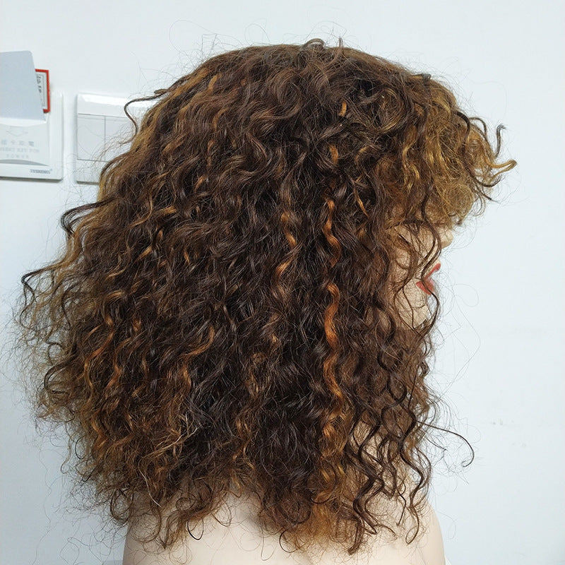 Star Fashion Short Wig for Ladies – Real Hair with Mixed Colors, Qi Bangs, and Full Mechanism Headgear