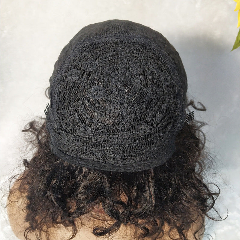 Star Fashion Short Wig for Ladies – Real Hair with Mixed Colors, Qi Bangs, and Full Mechanism Headgear