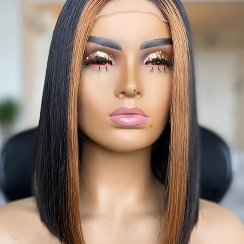 Straight Black Human Hair Lace Front Wig – Glueless, Hypoallergenic, for Women