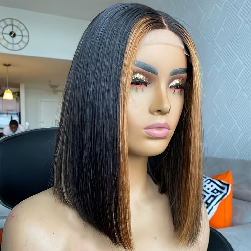 Straight Black Human Hair Lace Front Wig – Glueless, Hypoallergenic, for Women