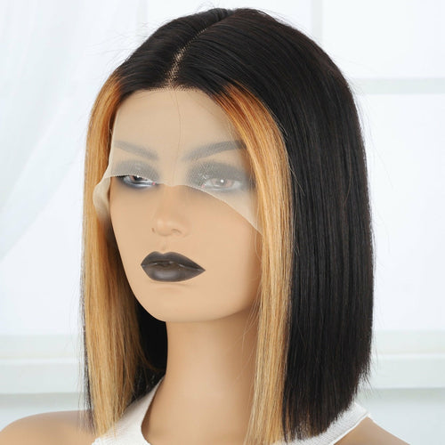 Straight Black Human Hair Lace Front Wig – Glueless, Hypoallergenic, for Women