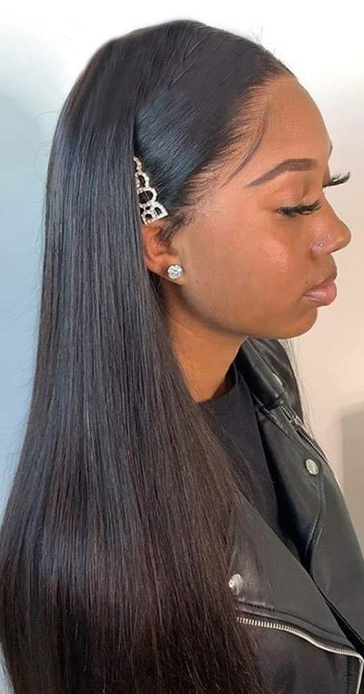 Straight Front Lace Wig – 100% Human Hair, Natural Black
