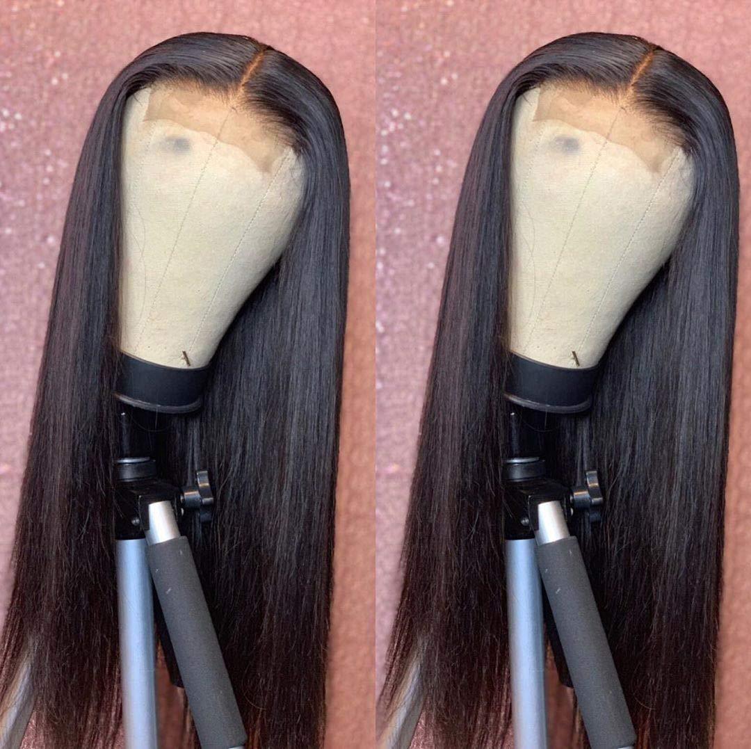 Straight Front Lace Wig – 100% Human Hair, Natural Black