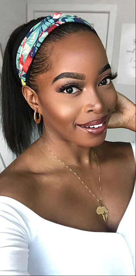 Straight Hair Scarf Wig with 150% Density | 100% 10A Human Hair, Natural Black