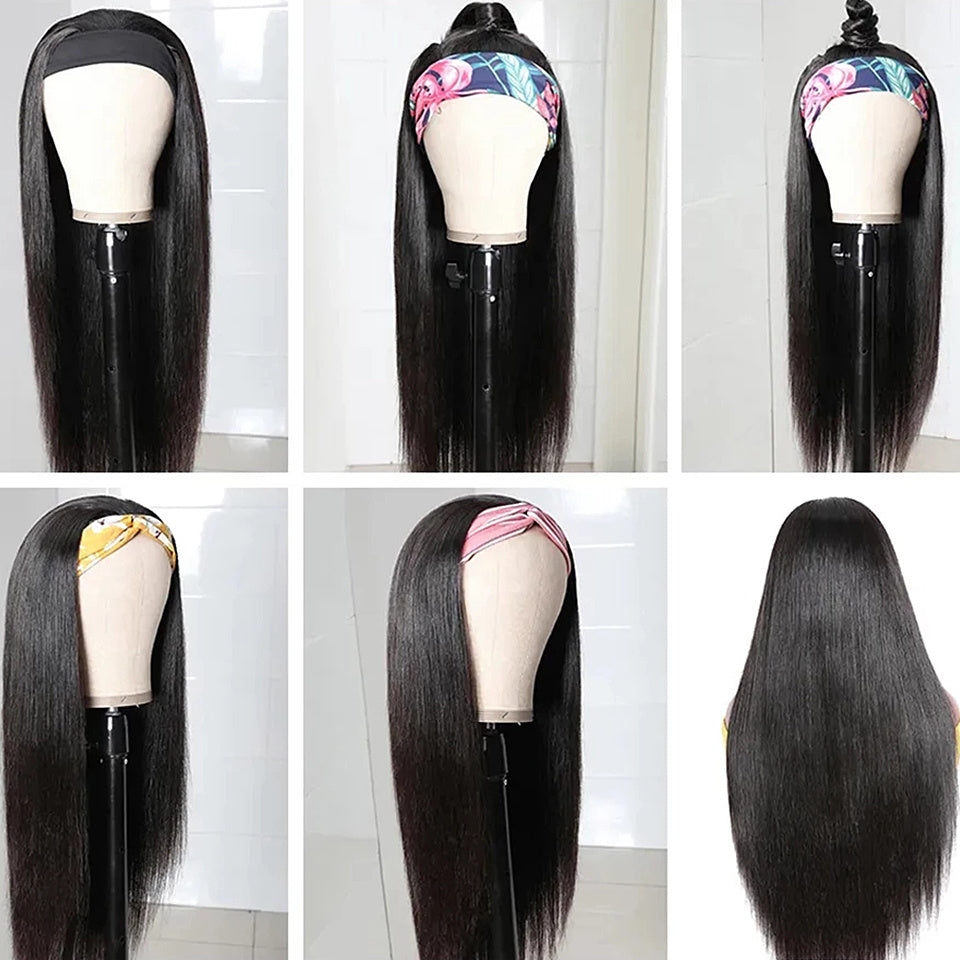 Straight Hair Scarf Wig with 150% Density | 100% 10A Human Hair, Natural Black