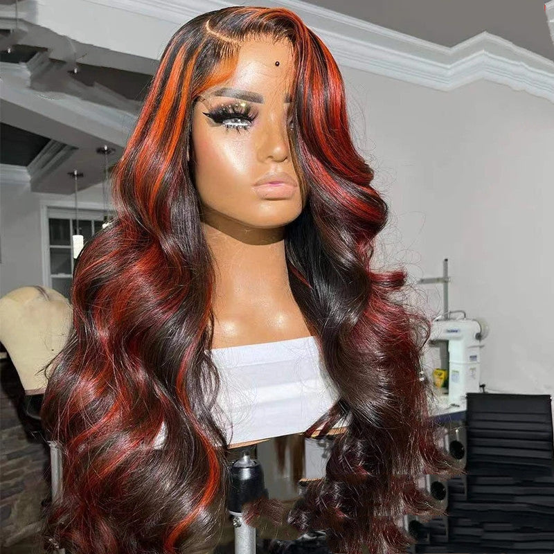 Stunning Burgundy Highlight Lace Frontal Wig – Real Human Hair with Versatile Closure Options