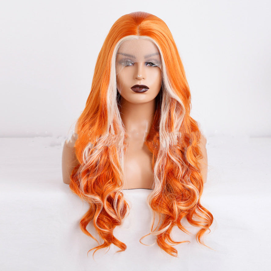 Stylish Long Curly Synthetic Wigs with Gradient Colors – 26-Inch South Korean Style