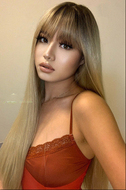 Stylish Long Straight High-Temperature Silk Wigs for Women – Multiple Color Options with Natural Bangs