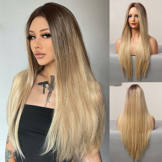 Stylish Long Straight High-Temperature Silk Wigs for Women – Multiple Color Options with Natural Bangs