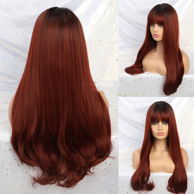 Stylish Long Straight High-Temperature Silk Wigs for Women – Multiple Color Options with Natural Bangs