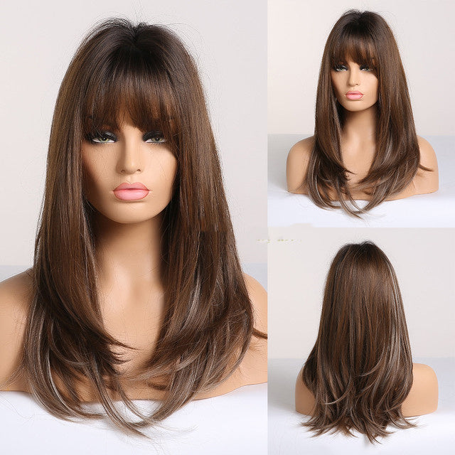 Stylish Long Straight High-Temperature Silk Wigs for Women – Multiple Color Options with Natural Bangs