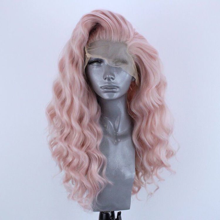 Trendy Women's Purple Pink Curly Front Lace Wig - 50cm High-Temperature Silk Headgear