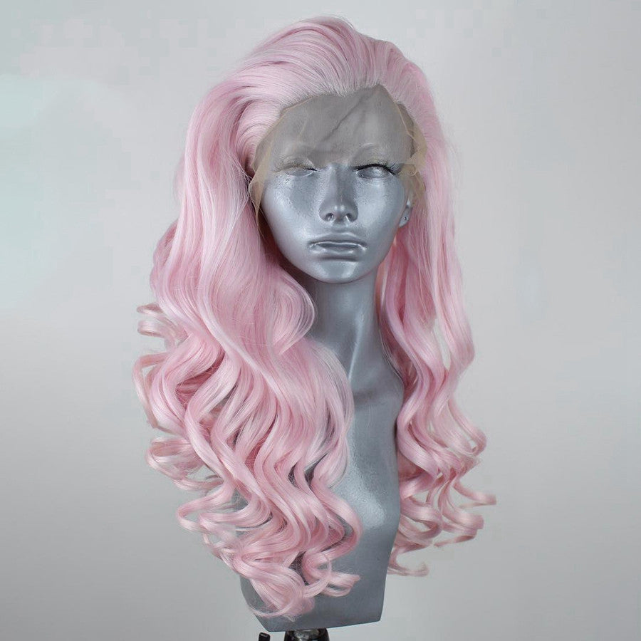Trendy Women's Purple Pink Curly Front Lace Wig - 50cm High-Temperature Silk Headgear
