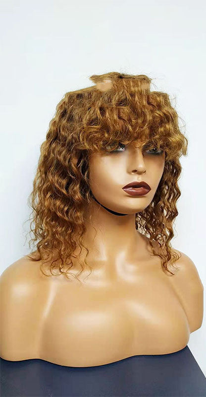 Versatile Water Wave Human Hair Wig with Bangs | Medium-Long Length