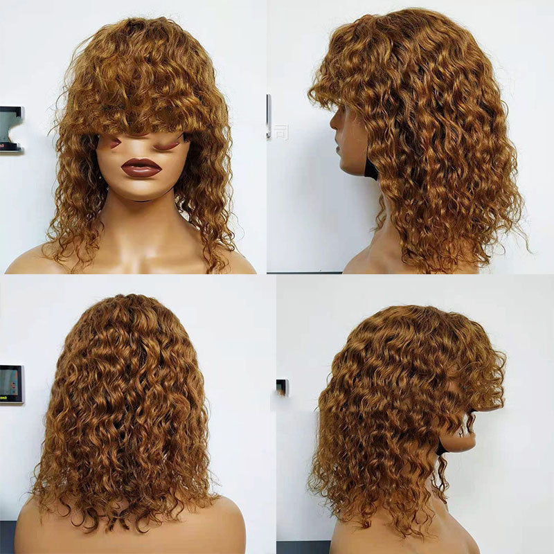 Versatile Water Wave Human Hair Wig with Bangs | Medium-Long Length