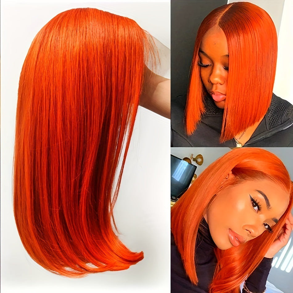 Vibrant Ginger Orange Bob Wig – Natural Human Hair 13x4 Lace Front