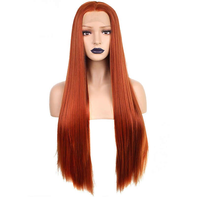 Vibrant Red Long Straight Lace Front Wig | Sleek Female Style with Oblique Bangs